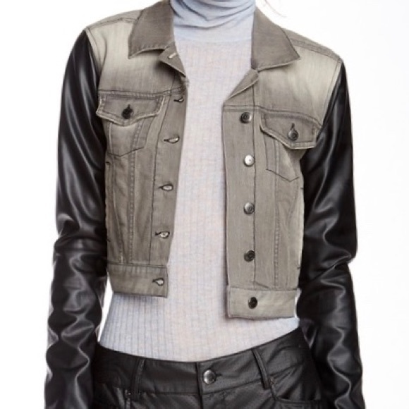 BCBGeneration Jackets & Blazers - BCBGGeneration Cropped Denim Jacket Faux Leather